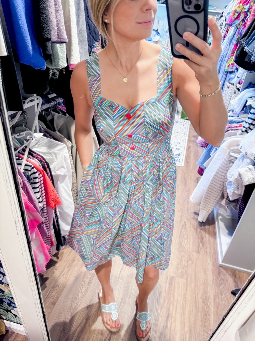 ModCloth Colorful Geometric Chevron Fit & Flare Dress Women’s XS